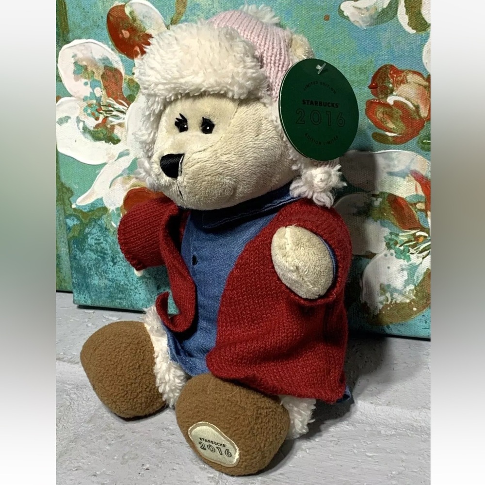 2016 Starbucks Bearista Bear 118th Edition Starbucks Coffee Plush Red Sweater 9" - Picture 2 of 7